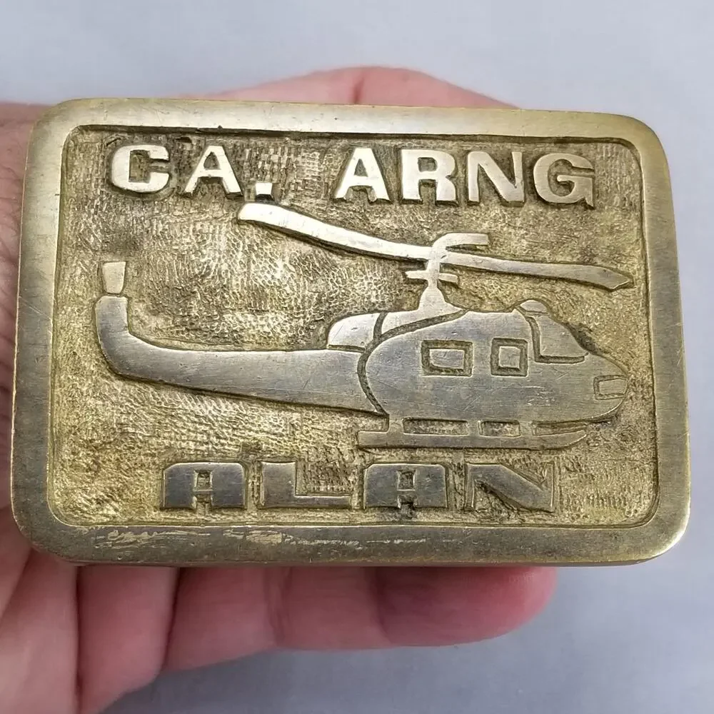 Vintage Belt Buckle Brass CA. Army National Guard ARNG Alan Helicopter‎ Chopper